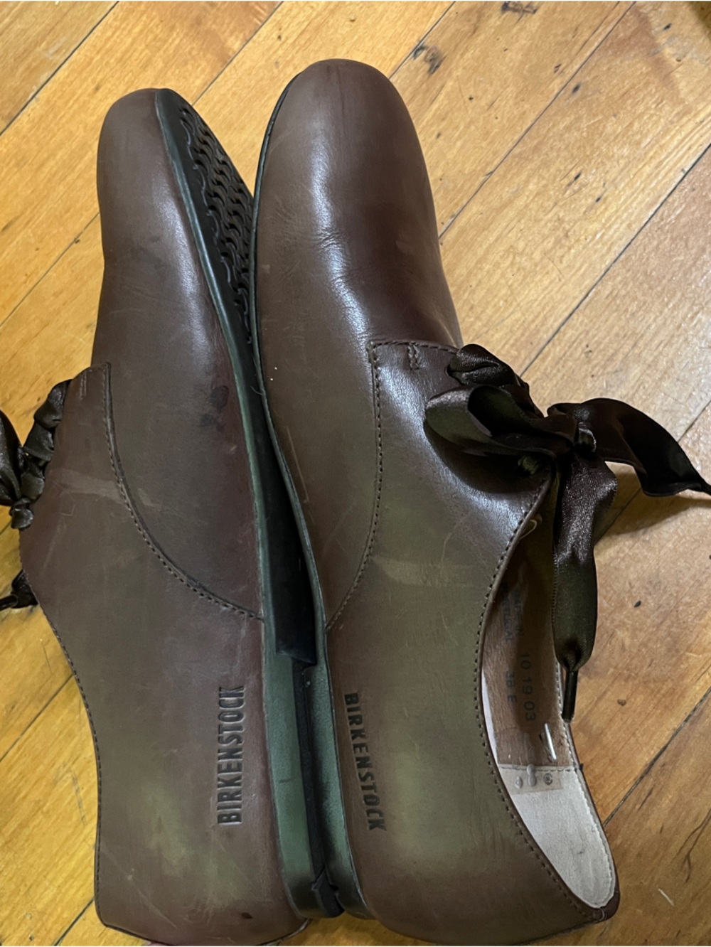 Birkenstock Brown Leather Women's Moccasin Derby with Satin Ribbon Laces - Picture 4 of 6